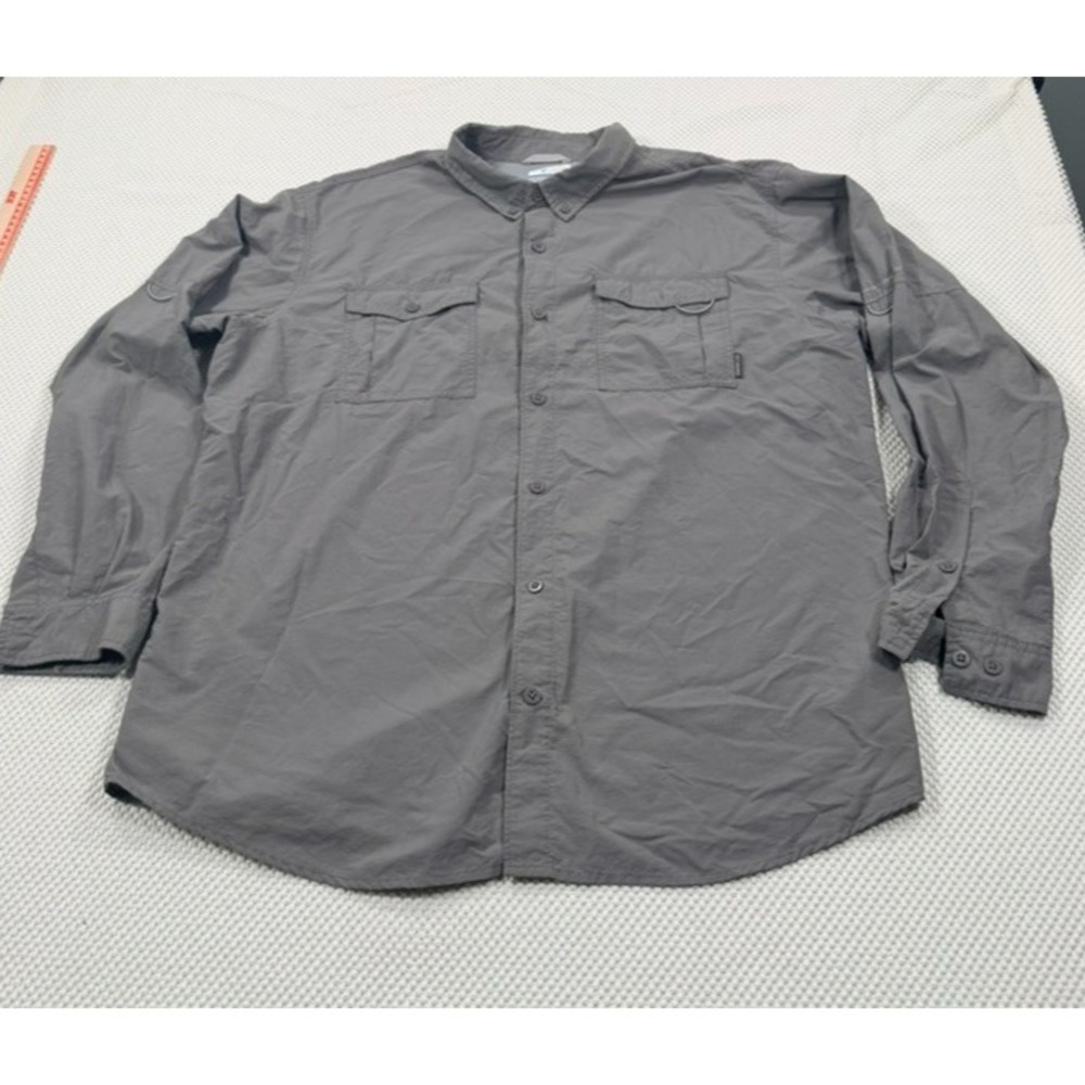 Columbia Shirt Men Size XL Gray Tactel Nylon Long Sleeve Hiking Fishing Outdoor